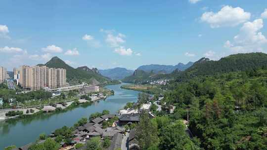 航拍贵州铜仁大明边城景区