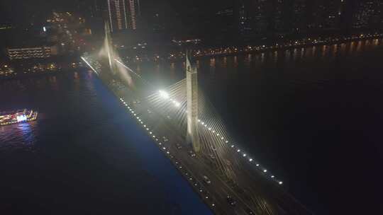 广州夜景航拍 广州塔珠江新城建筑风光