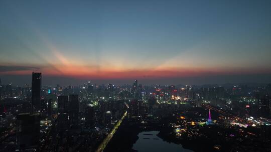 4K深圳南山区深圳湾日落晚霞夜景