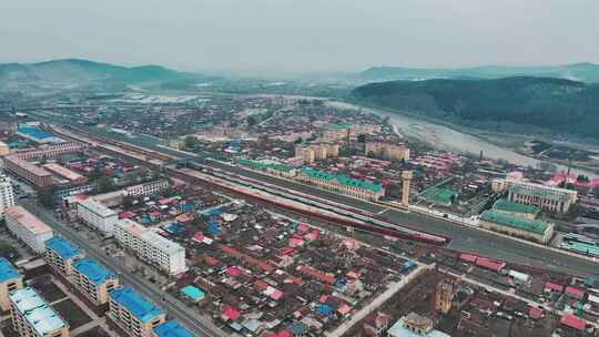 黑龙江一面坡镇航拍城市风景