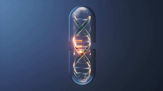 医药药物胶囊与DNA生物科技3D渲染