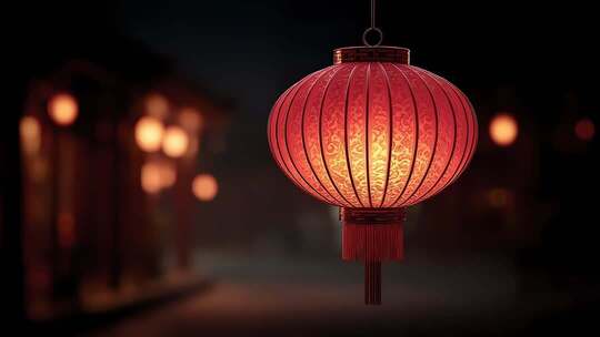 夜幕下温暖喜庆的中国红灯笼