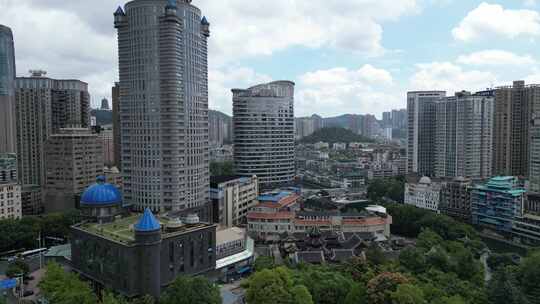 航拍贵阳城市建设南明河风光