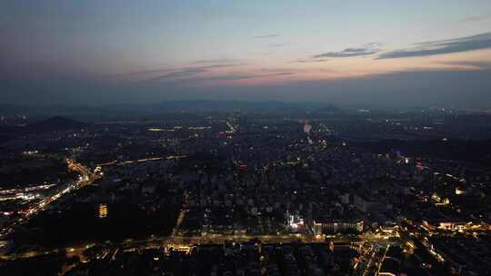 浙江绍兴城市夜幕降临夜景晚霞航拍