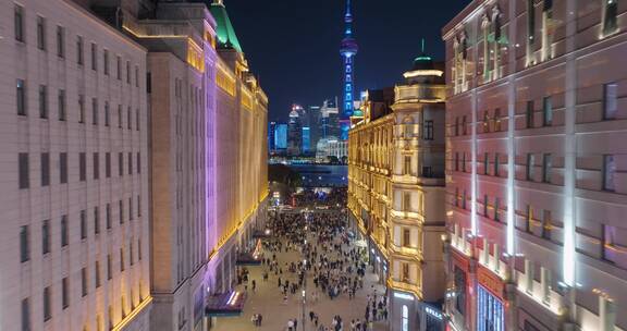 上海南京路步行街夜景航拍