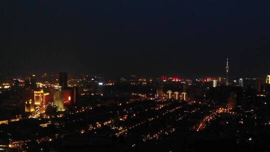 天津市和平区滨江道十字路口夜景航拍