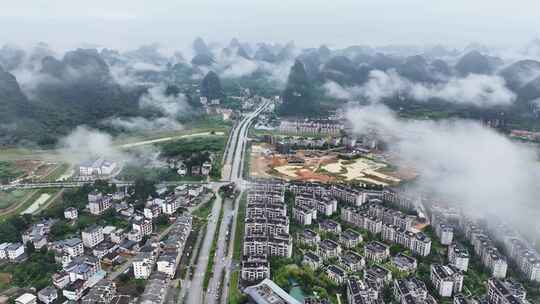 航拍广西桂林阳朔县新城区建设