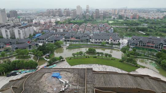 城市航拍湖北荆州画舫艺术空间地标建筑