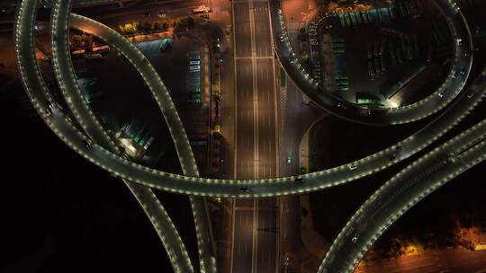 航拍城市立交桥夜景交通