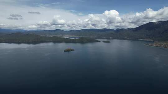 云南丽江泸沽湖摩梭族美景高空航拍