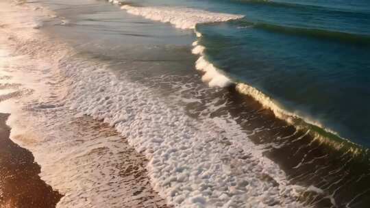 海浪拍打海滩全景