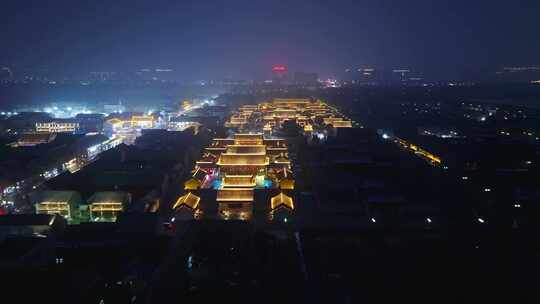 河南商丘古城雪景夜景航拍