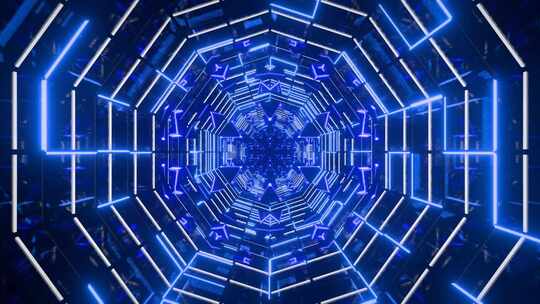 蓝色霓虹科技感隧道画面
