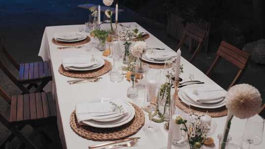 晚餐，桌子，白花，婚礼派对