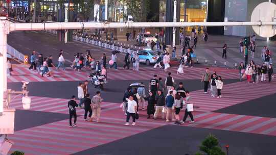 长沙黄兴广场五一广场夜晚夜景车流人流游客