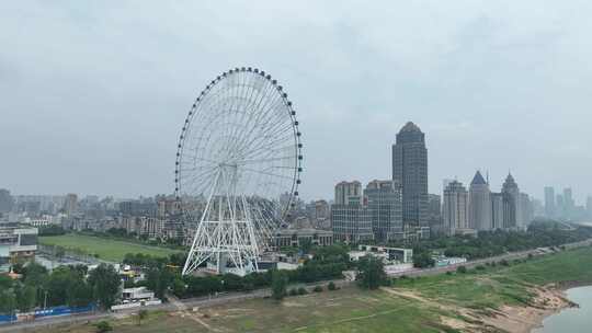 南昌市红谷滩新区航拍南昌之星摩天轮风光