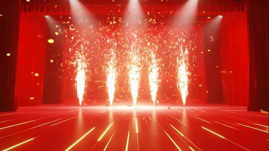 春节年会舞台礼花绽放震撼背景视频