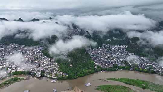 桂林夏季暴雨洪水航拍