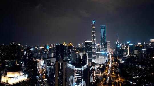 上海浦东世纪大道夜景航拍