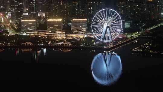 欢乐港湾东岸摩天轮夜景航拍