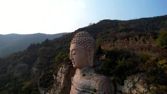 航拍山西太原蒙山大佛旋转下降