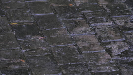 秋季下雨中岱庙古迹古建筑屋檐滴水雨中景色