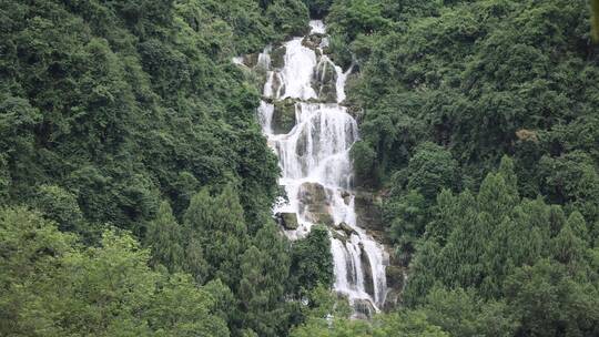 瀑布绿树流水