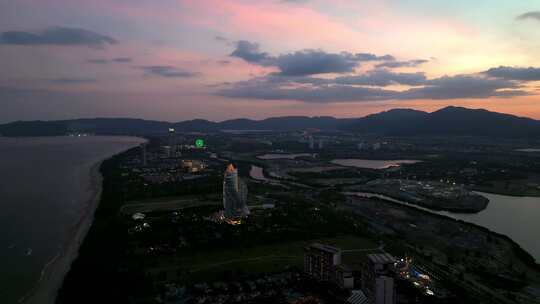 航拍三亚海棠湾日落夕阳晚霞延时云彩全景