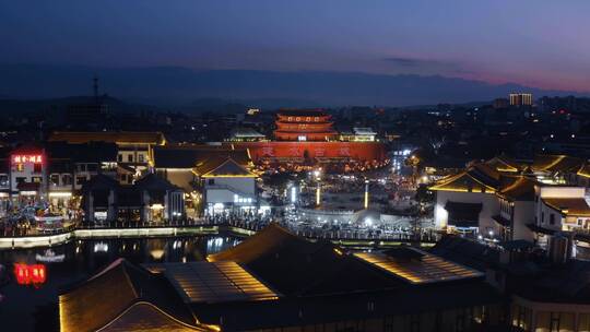 4k云南建水朝阳楼小桂湖夜景航拍