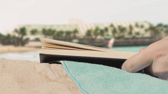 在海滩上阅读的人