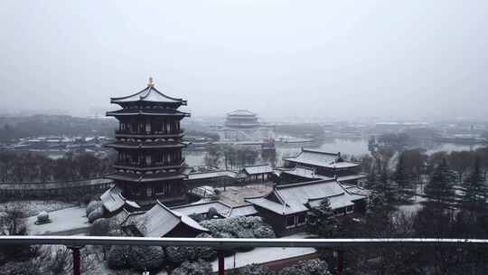 西安航拍曲江雪景