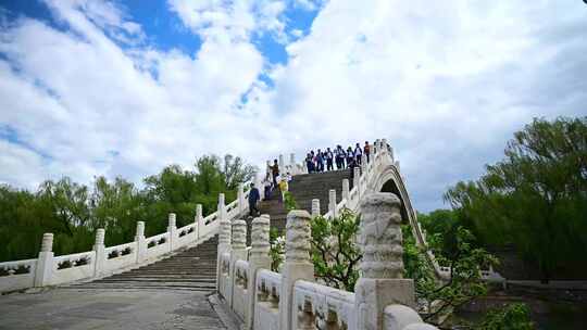 蓝天白云北京颐和园皇家园林天际线风景延时