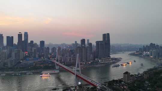 重庆东水门大桥晚霞夜幕降临航拍