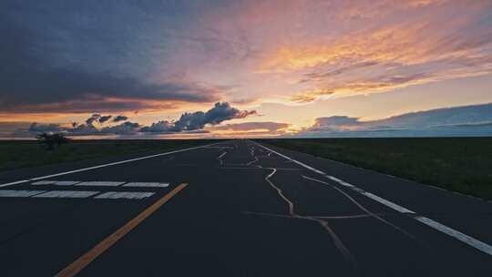 草原公路夕阳航拍