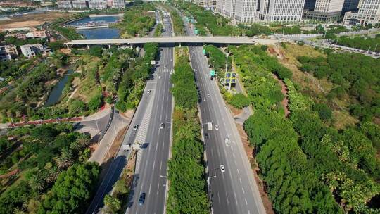 航拍厦门城市道路景观