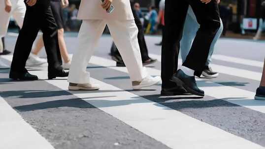 行人通过斑马线特写