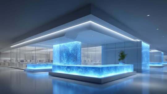未来科技感办公室蓝色能量涌动