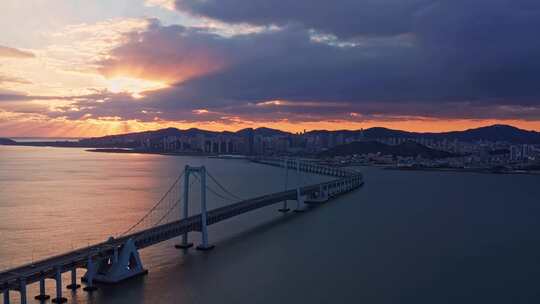 大连星海湾大桥日落航拍