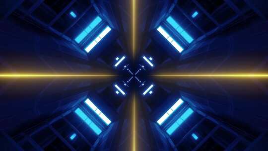 3D发光蓝色电影隧道