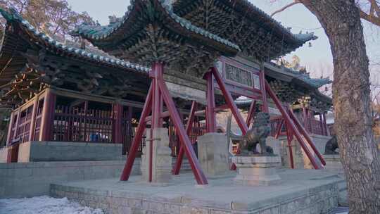 山西太原晋祠博物馆，对越牌坊，冬季雪景