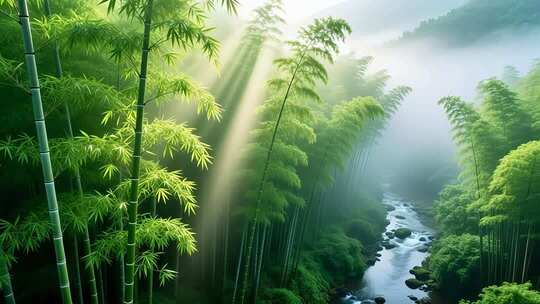 翠竹子竹林竹叶光影丁达尔耶稣光4K