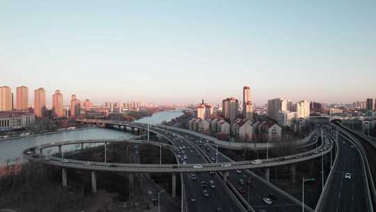 天津海河海津大桥复兴门地铁站立体交通风光