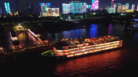 武汉夜景城市风光航拍