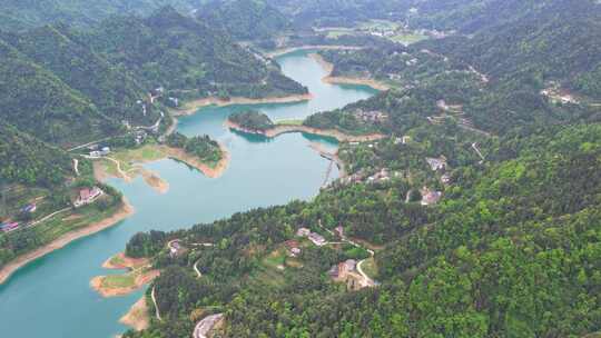 水库湖泊农田水利湖北恩施车坝河水库航拍