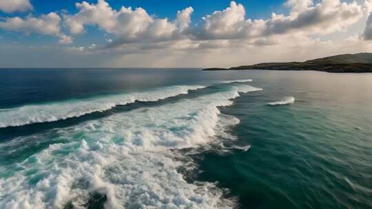 航拍海浪翻涌的海岸线