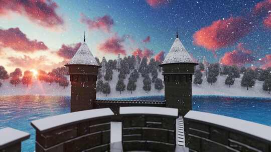 下雪天从城堡日落