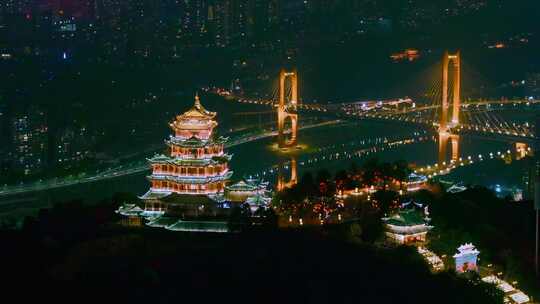 航拍鸿恩寺夜景