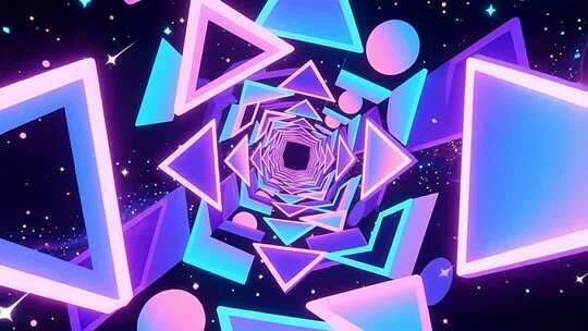 几何建筑空间抽象艺术浪漫梦幻霓虹隧道4K