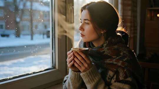 立冬女孩喝热饮温暖治愈生活视频
