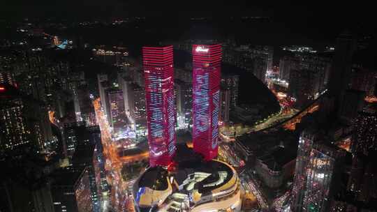 贵州省贵阳市花果园湿地公园夜景航拍铂翎汇